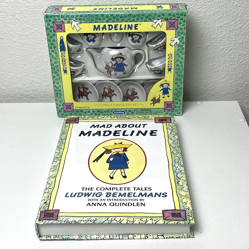 VTG Schylling Madeline 13 Pc Porcelain Tea Set #0239 Box + Complete Tales Book